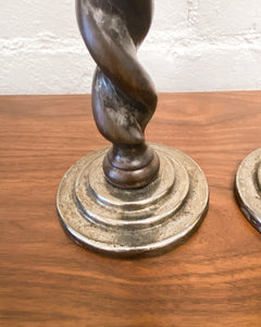 Vintage Pair of Twisted Wood Candle Holders