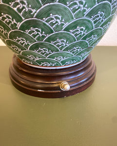 Vintage Green Ceramic Table Lamp with Black Shade