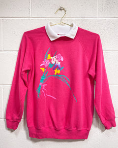 Vintage Pink Sweatshirt with Bouquet (M)