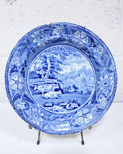 Blue and White Transferware Plate with Cows