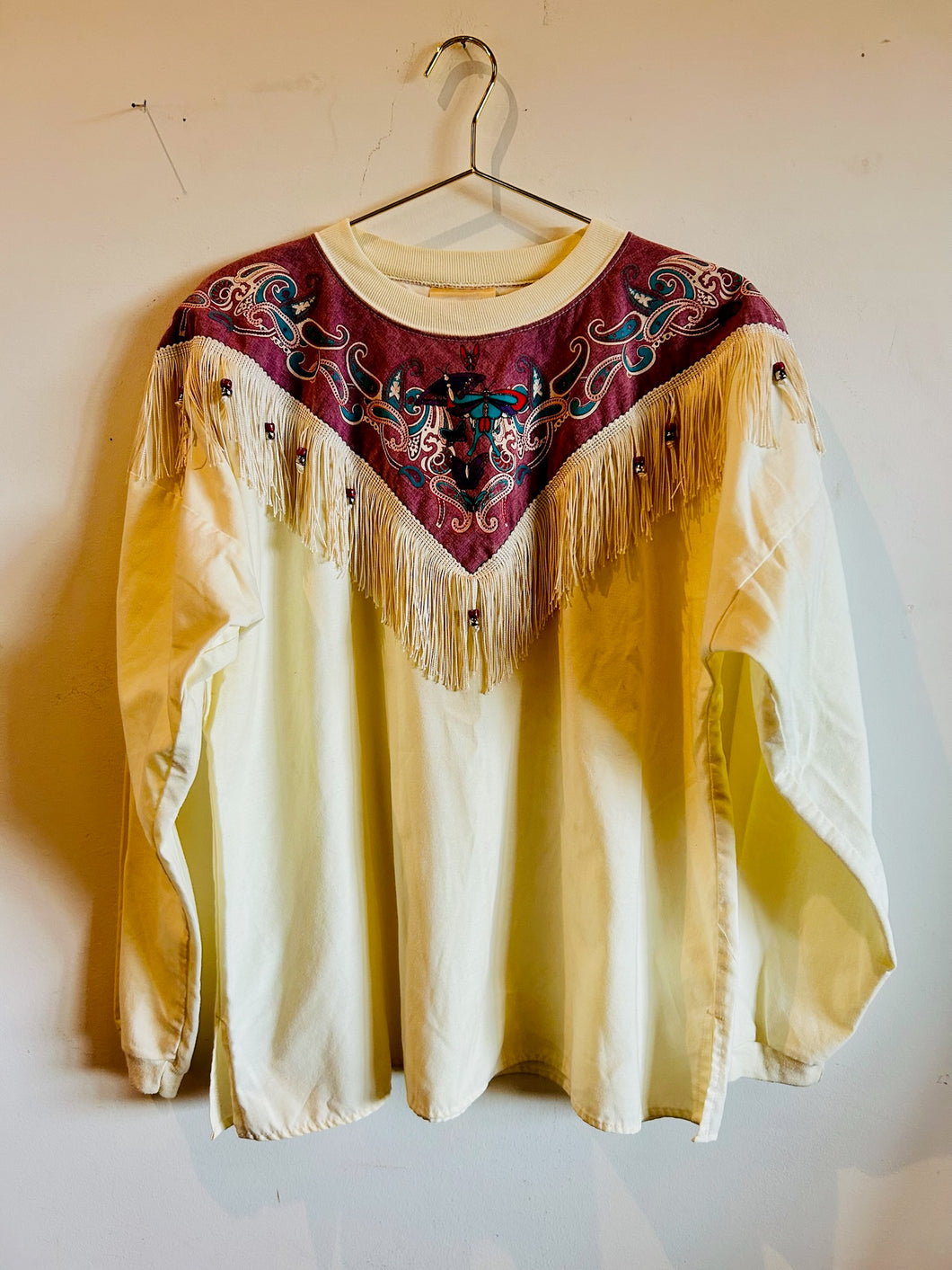 Beaded Frilly Cowboy Butterfly Shirt Sweater