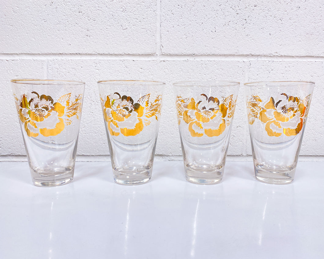 Vintage Set of 4 Rose Glasses