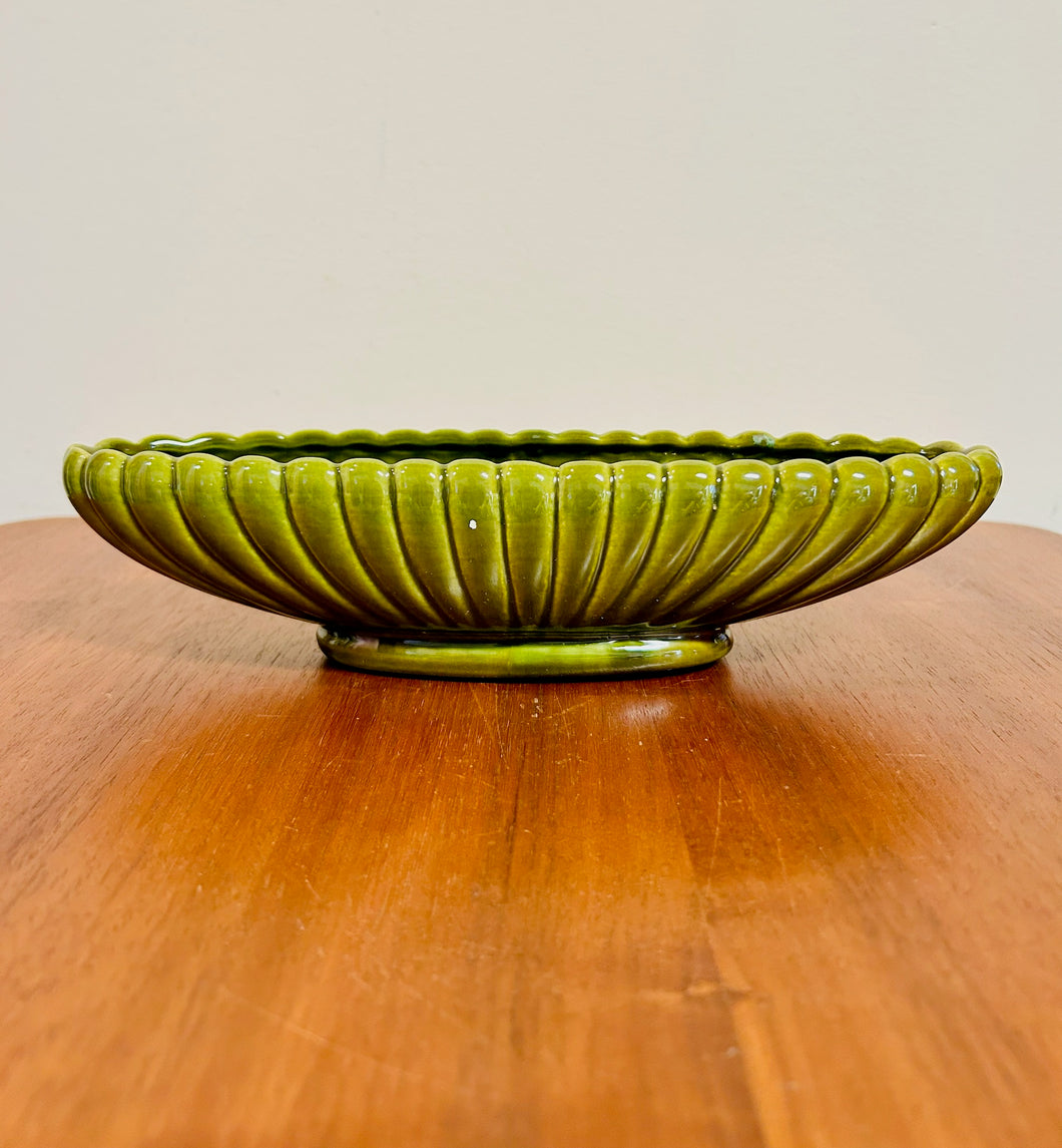 Long Low Avocado Green Oval Planter