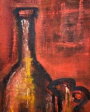 Load image into Gallery viewer, Vintage Large Still Life Painting of Bottles in Red and Black
