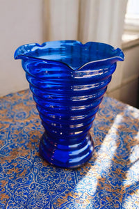 Cobalt Blue Ribbed Vase