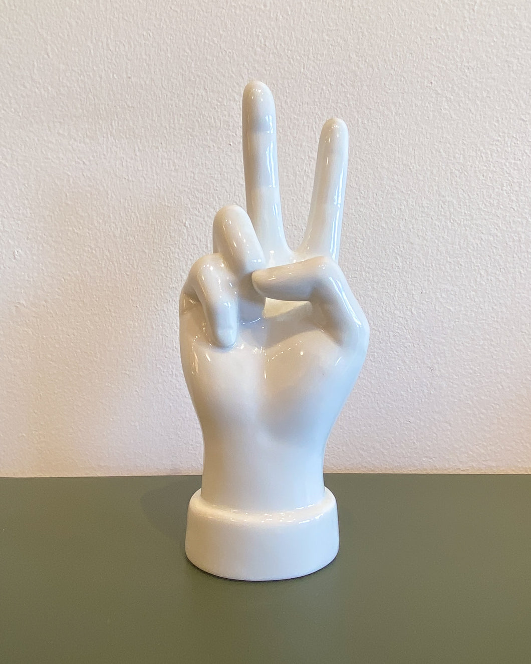 White Ceramic Hand Peace Sign Figurine