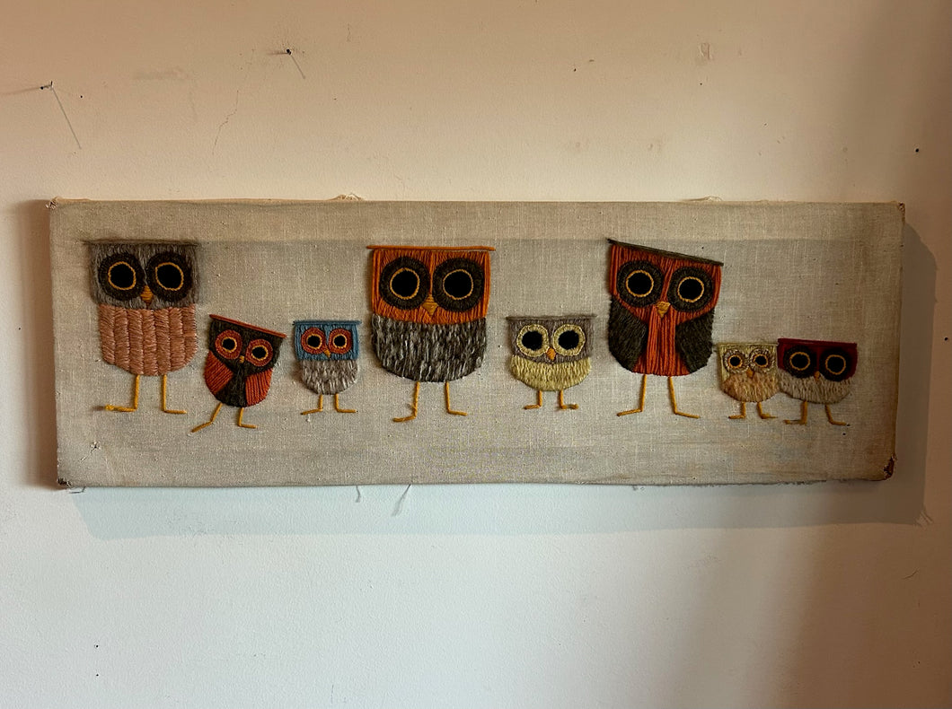 Handmade Finished Cross -Stitch Owl Family Framed Wall Art