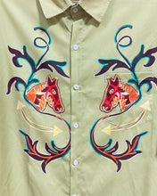 Load image into Gallery viewer, Green Button Up with Horse Motif (XL)
