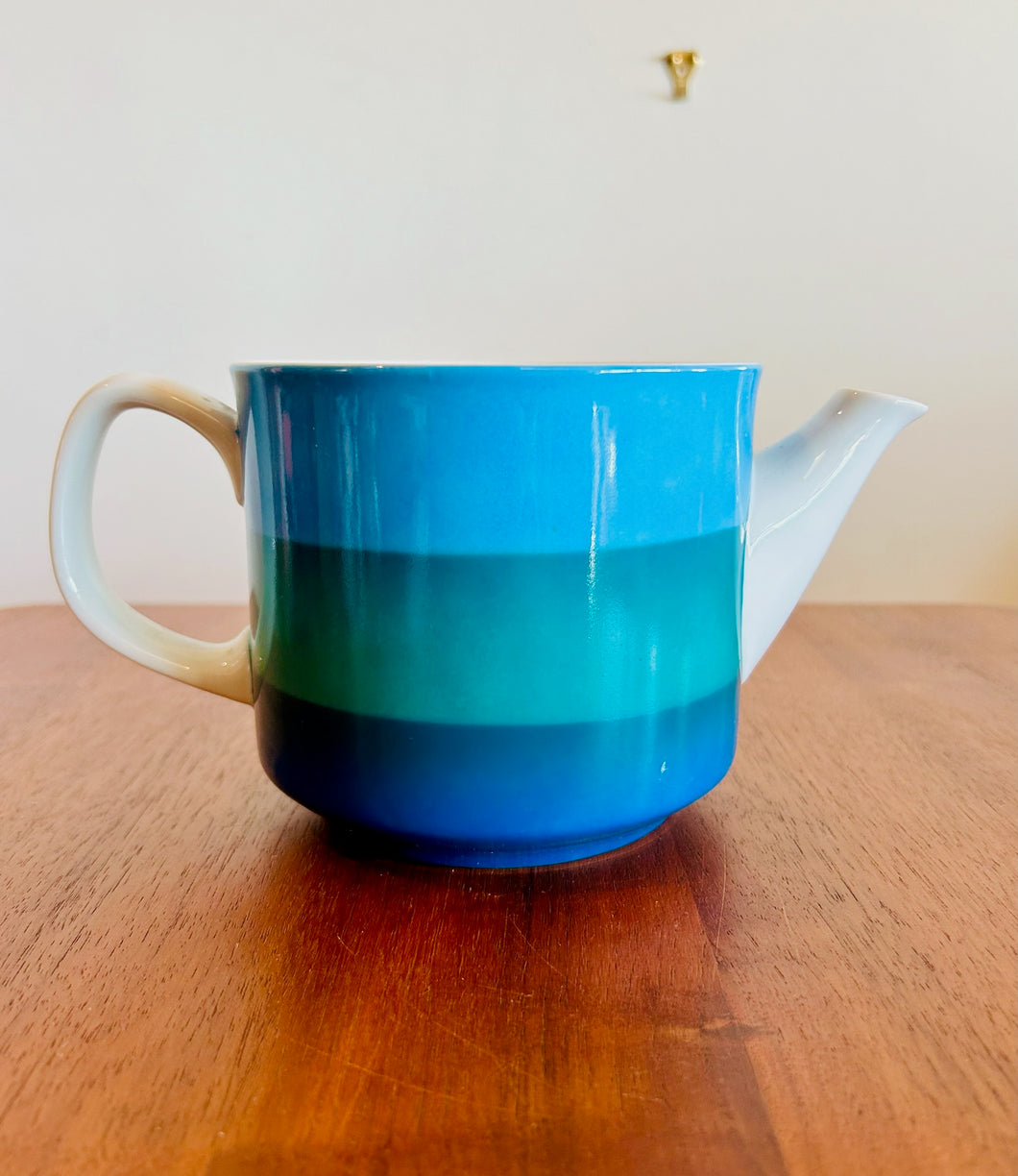 Oriental Tea Pot in Striped Blue and Green