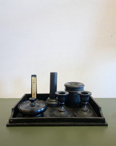 Antique Ebonized Wood Inkwell Set