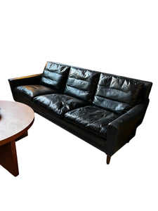 Danish Soft Black Leather Sofa with Solid Rosewood Legs by Georg Thams