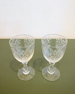 Vintage Pair of Etched Crystal Cocktail Glasses