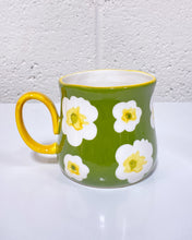 Load image into Gallery viewer, Green Ceramic Mug with White Flowers
