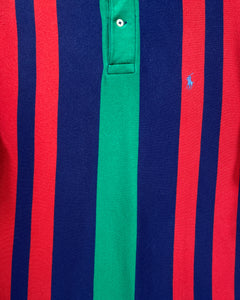 Red Blue and Green Striped Polo Shirt (L)