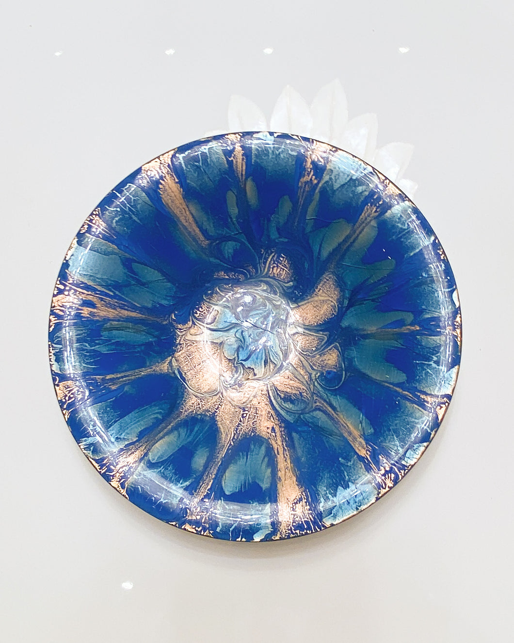 Vintage Blue and Gold Swirl Enamel Plate