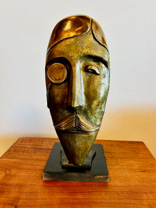 Vintage Bronze Monocle Man Face Sculpture