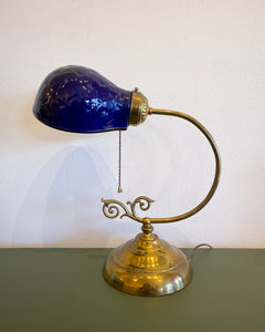 Vintage Blue Ceramic and Brass Table Lamp