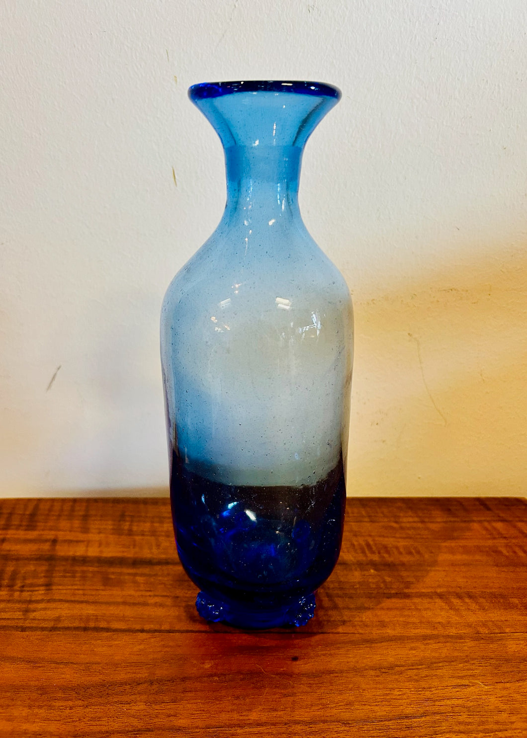 Vintage Blue Blown Glass Art Decanter  Vase