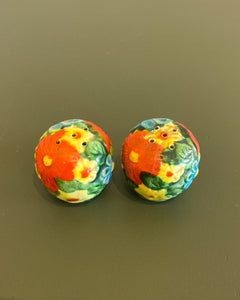 Vintage Mini Japanese Floral Ceramic Salt and Ppper Shakers-