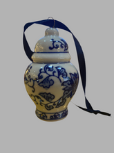 Load image into Gallery viewer, Christmas Tree Blue and White Porcelain Oriental Ginger Jar with flowers
