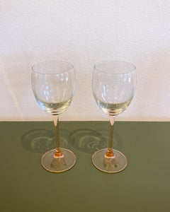 Vintage Pair of Wine Glasses with Pink Stems