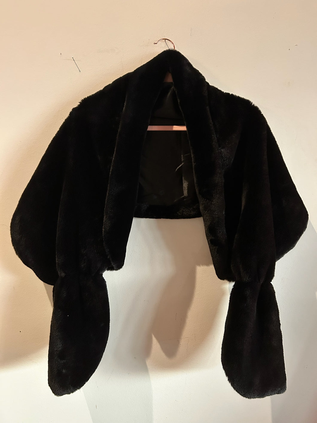 Black Faux Fur Shawl Overcoat