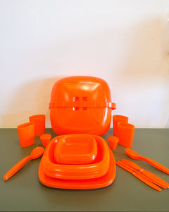 Vintage MCM Orange Plastic Picnic Set