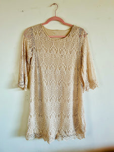 H&M Lace Frilly Sleeve Mini Beige Dress