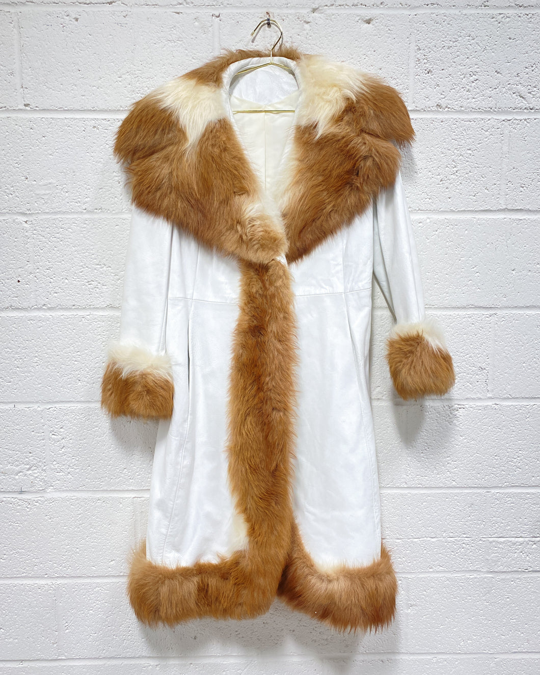 Vintage White Leather and Fur Penny Lane Coat