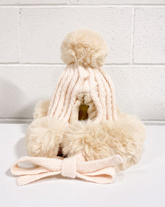 Cream Furry Beanie with Pom Pom