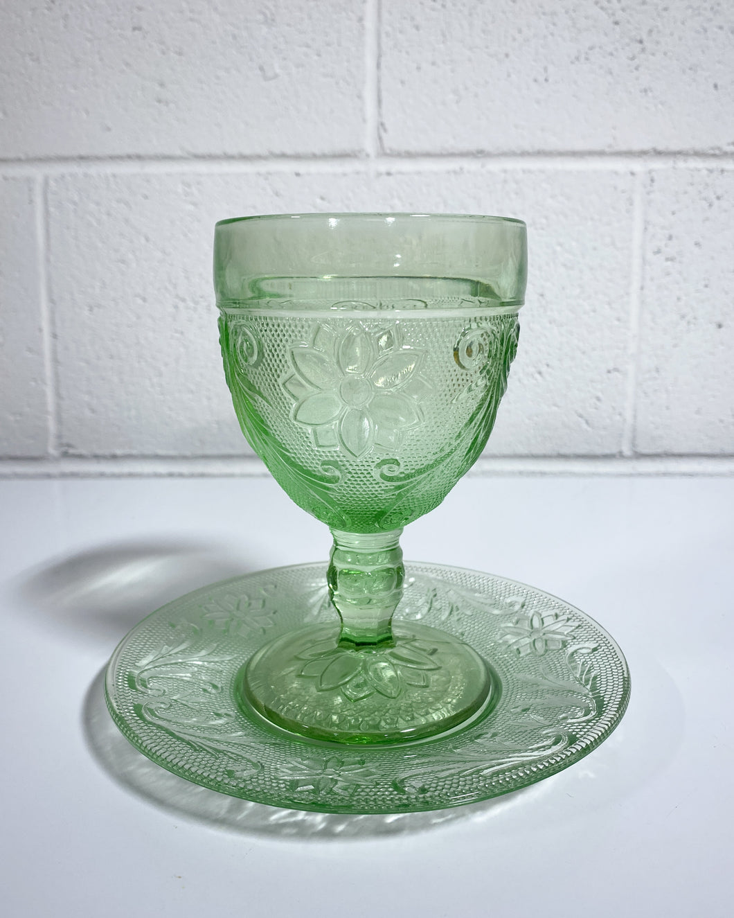 Depression Glass Goblet and Saucer