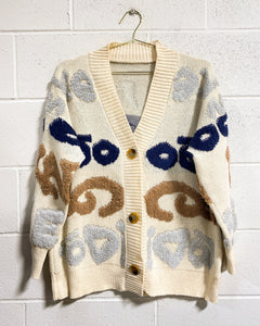 Cream Cardigan with Blue, Beige and Gray Detail