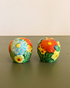 Vintage Mini Japanese Floral Ceramic Salt and Ppper Shakers-