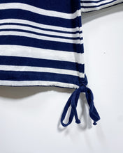 Load image into Gallery viewer, Navy Blue and White Striped Blouse with Side Tie (S)
