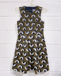 Graphic Olive Green Dress with Pockets and Peekaboo Back(4)