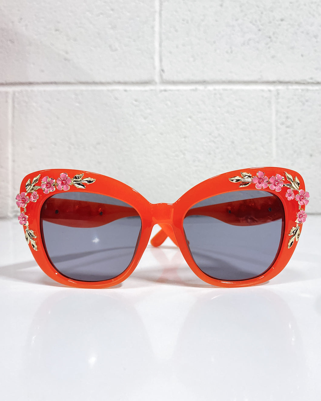 Orange Cat Eye Sunnies with Floral Detail