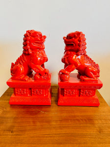 Pair of Burnt Orange Lacquered Resin Foo Dogs