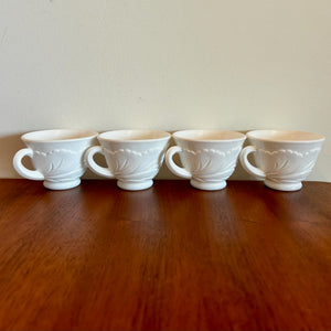 Pebble Leaf Milk Glass Pedestal Punch Cup set of 4