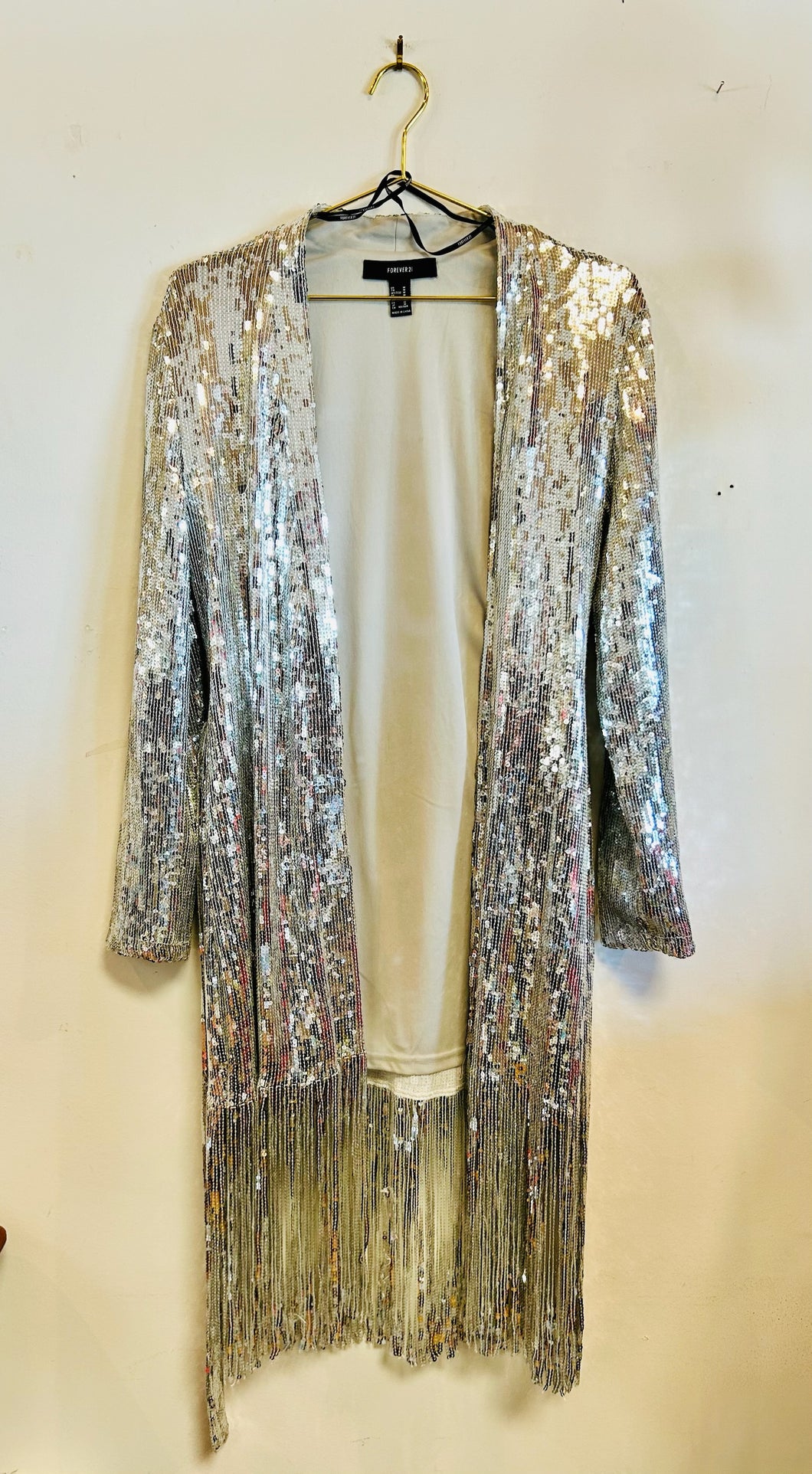 Forever 21 Silver Sequin Fringe Cardigan OverCoat