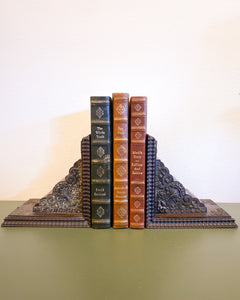 Vintage Ornate Wood and Metal BookendS