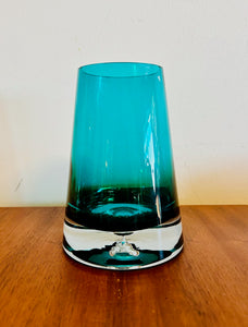 Art Glass Krosno Poland Tapered Turquoise Vase With Clear Bottom