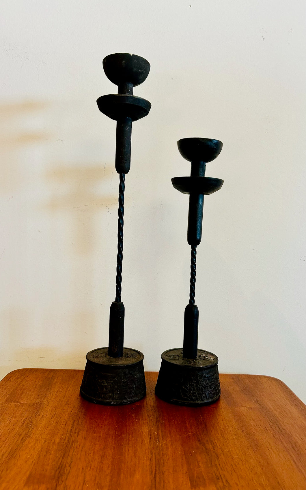 Brutalist Cast Iron Candle Holders