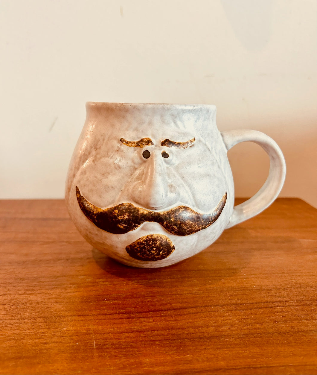 Large Vintage Glazed Face Mug- Pottery Craft Mug