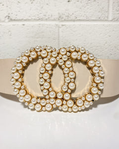 Cream Belt with Pearl Buckle