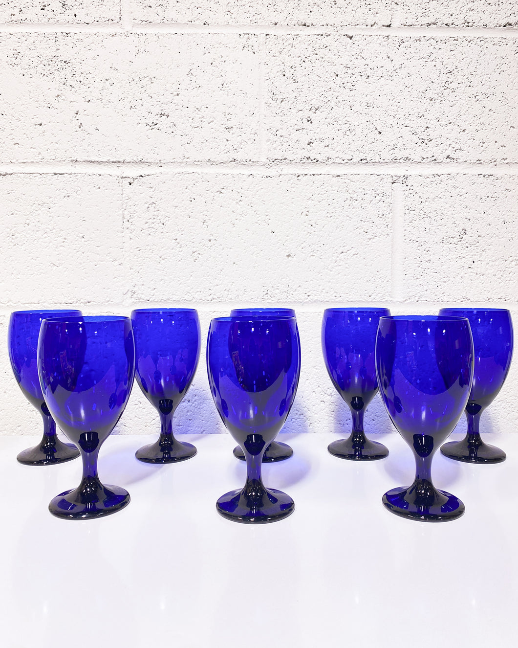 Set of 8 Cobalt Blue Wine Goblets