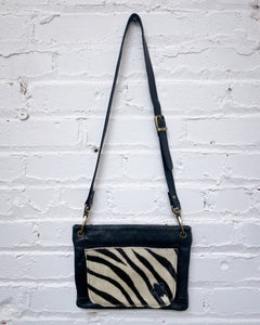 Black Crossbody Bag with Zebra Motif