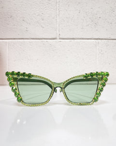 Green Jeweled Cat Eye Sunnies