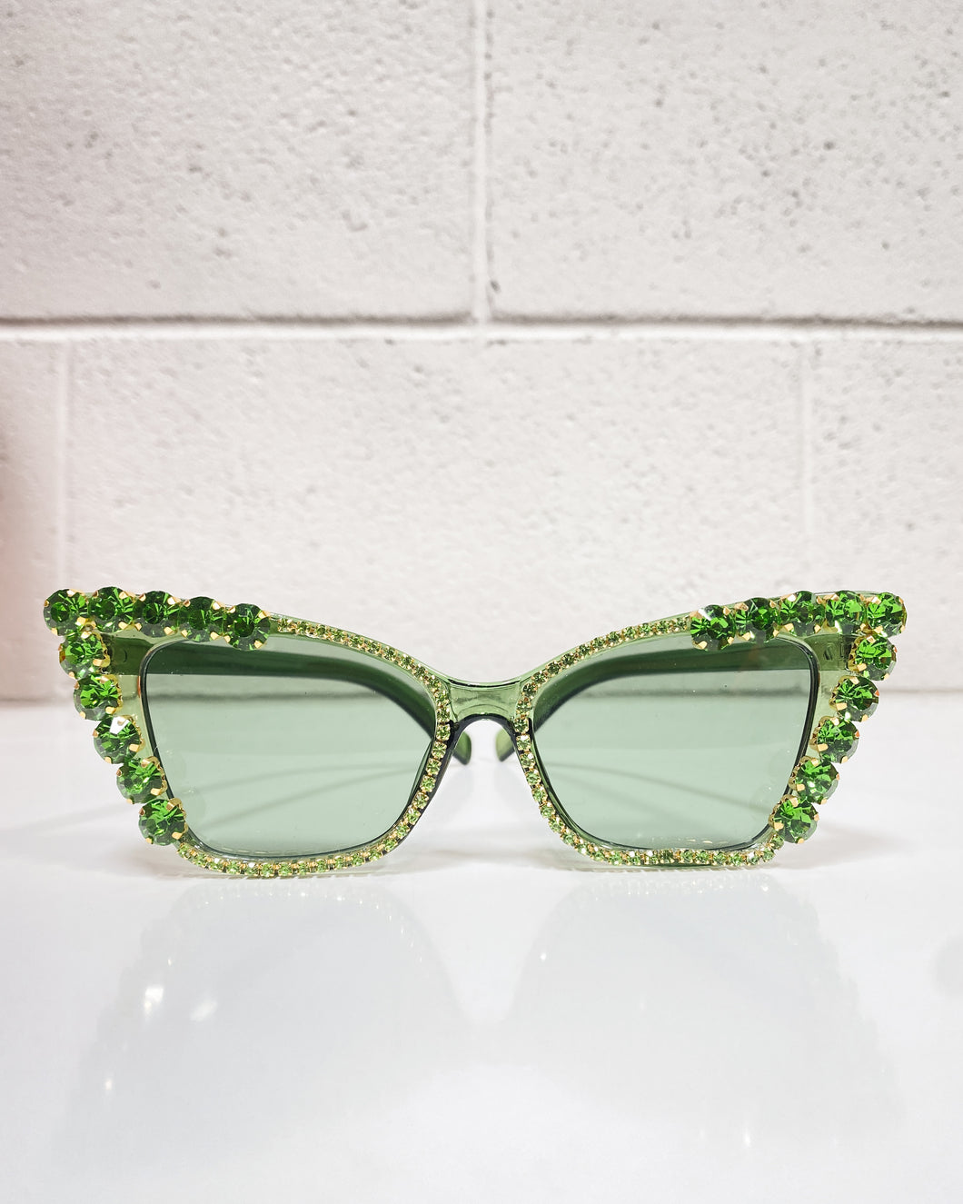 Green Jeweled Cat Eye Sunnies