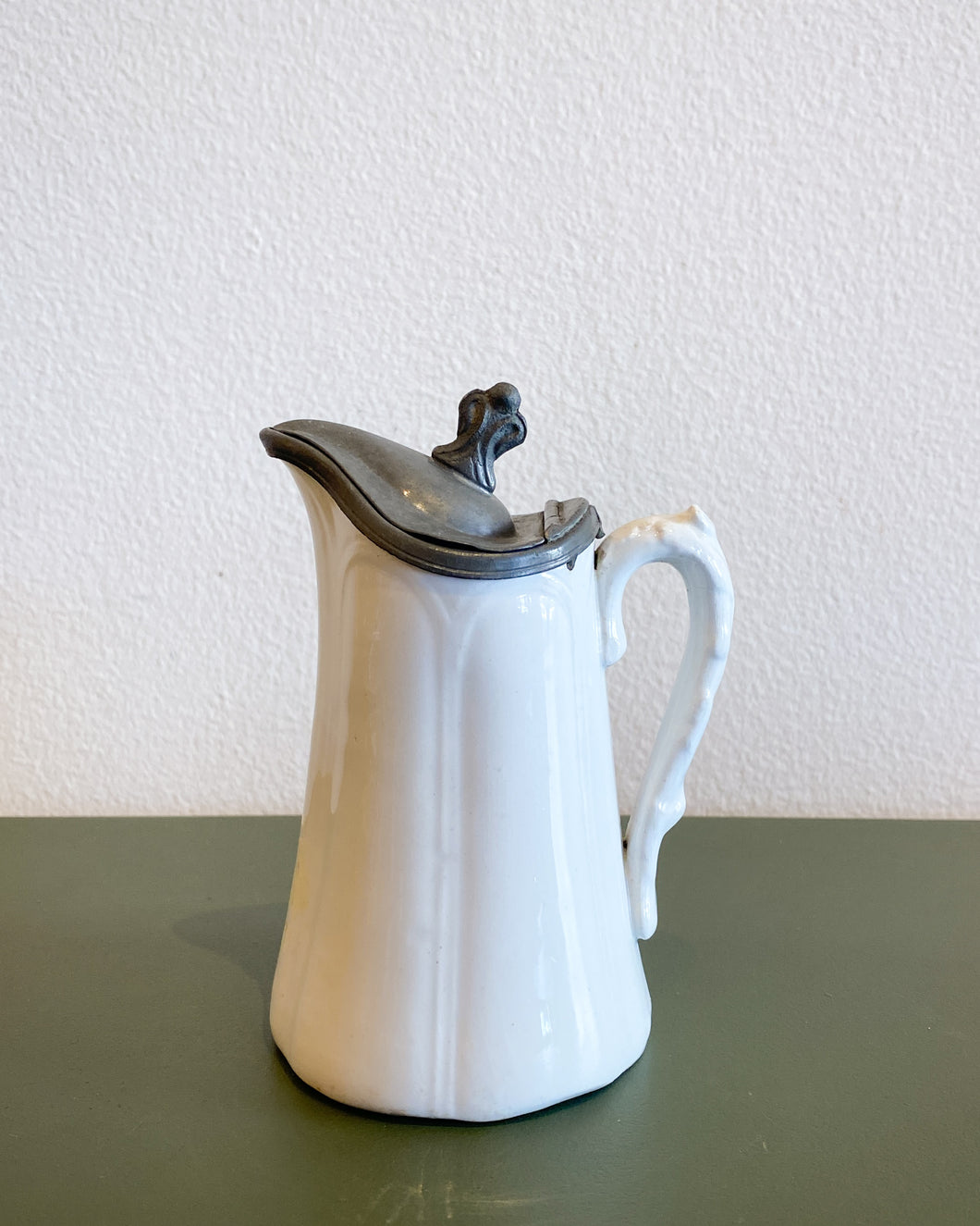 English Victorian Syrup or Milk Jug with a Pewter Lid