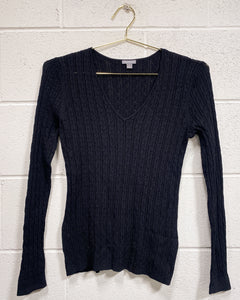 Knit Black V-Neck Sweater (M)